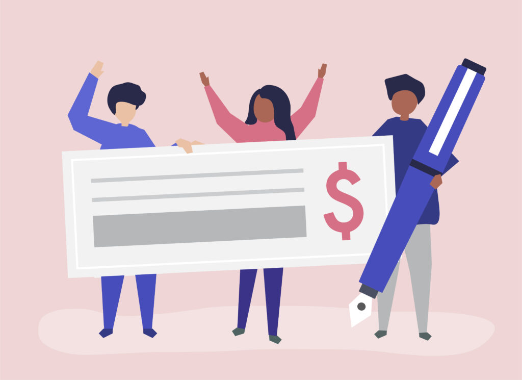 People with a cheque and a pen